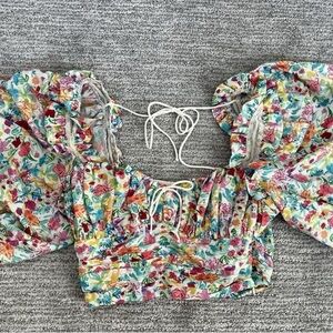 For love and lemons Floral Puff Sleeve Crop Top